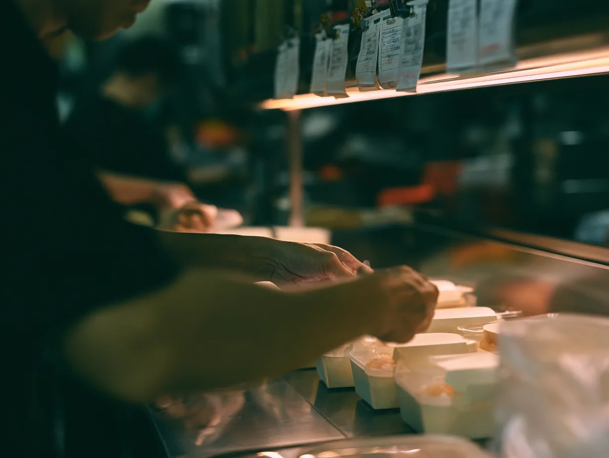 Takeaway orders being packed during service