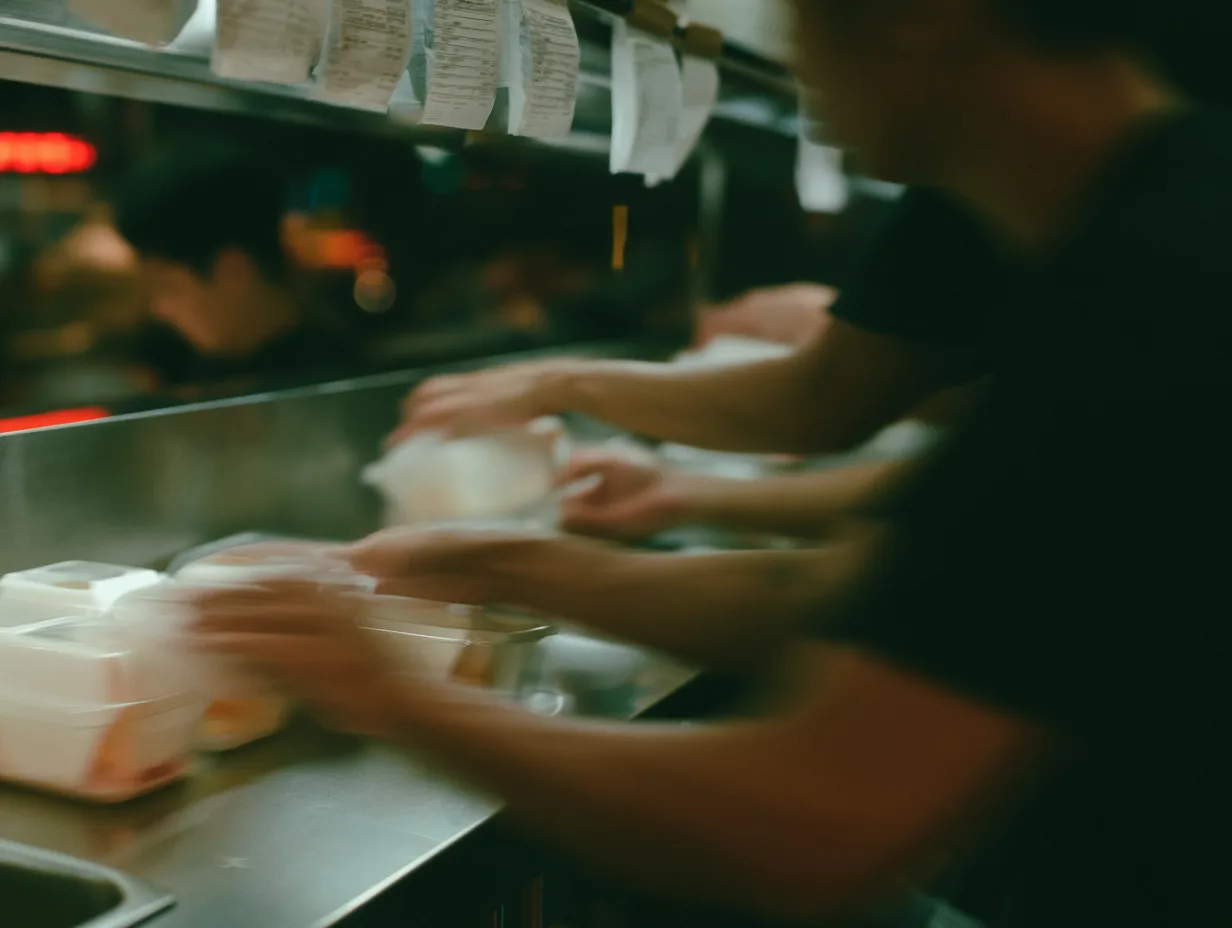 Takeaway orders being packed in a cloud kitchen
