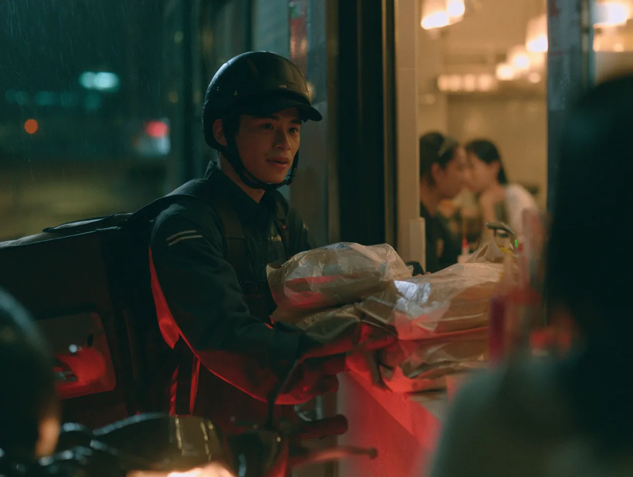 Delivery rider collecting a takeaway order