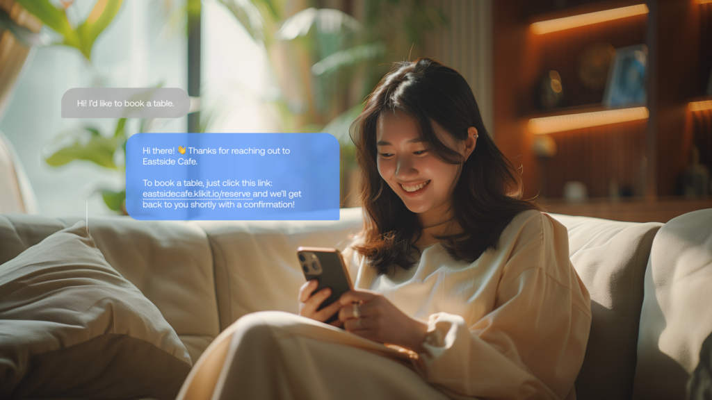 Photo of a woman reserving via Facebook Messenger