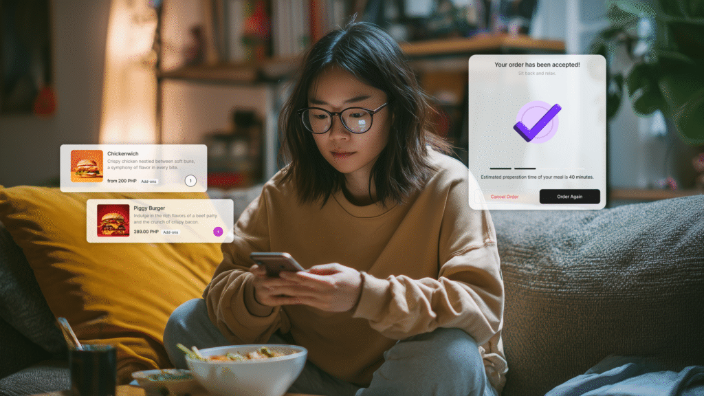 woman ordering food delivery at home