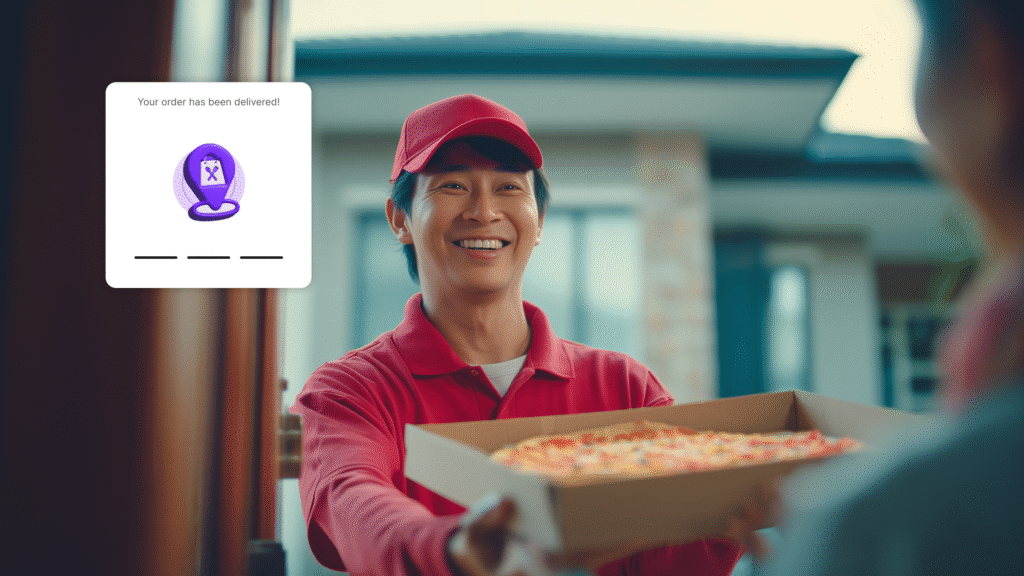 delivery rider delivering pizza to a customer