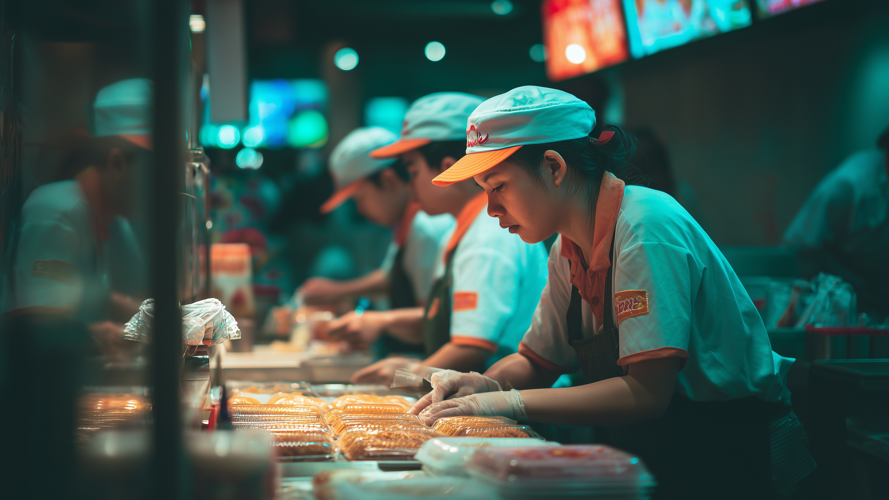 fast food staff preparing orders